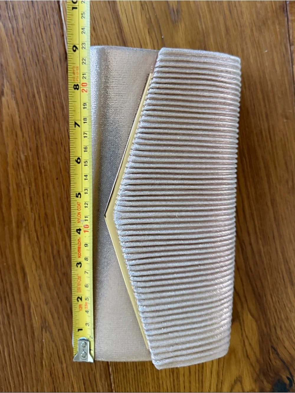 Pleated Metallic Champagne Evening Clutch